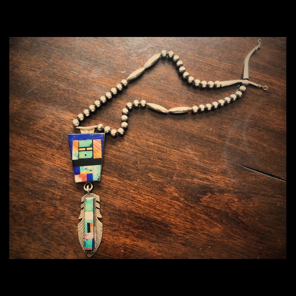 Sterling Navajo Inlay Necklace Frank Yellowhorse